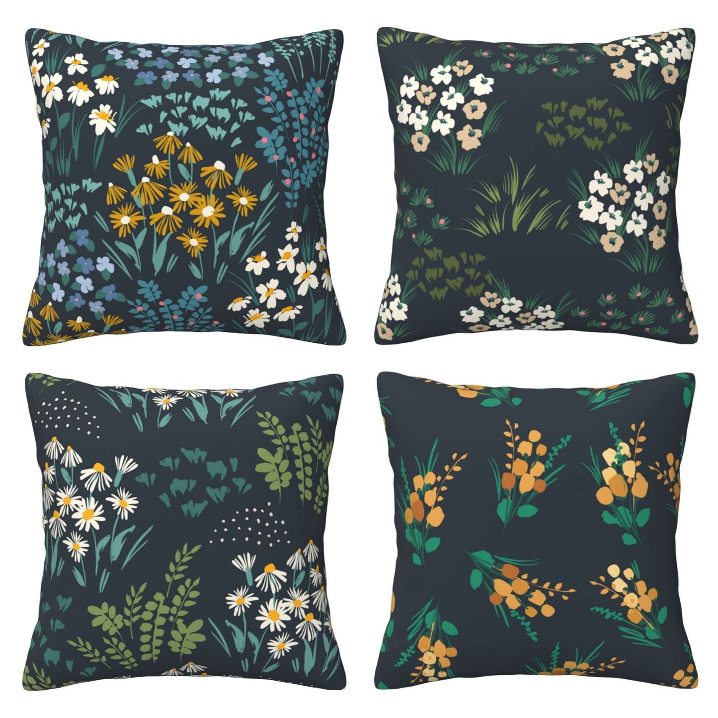 Floral Throw Pillow Covers 18x18 inch Set of 4 Meadow Botanical Decorative Cushion Covers