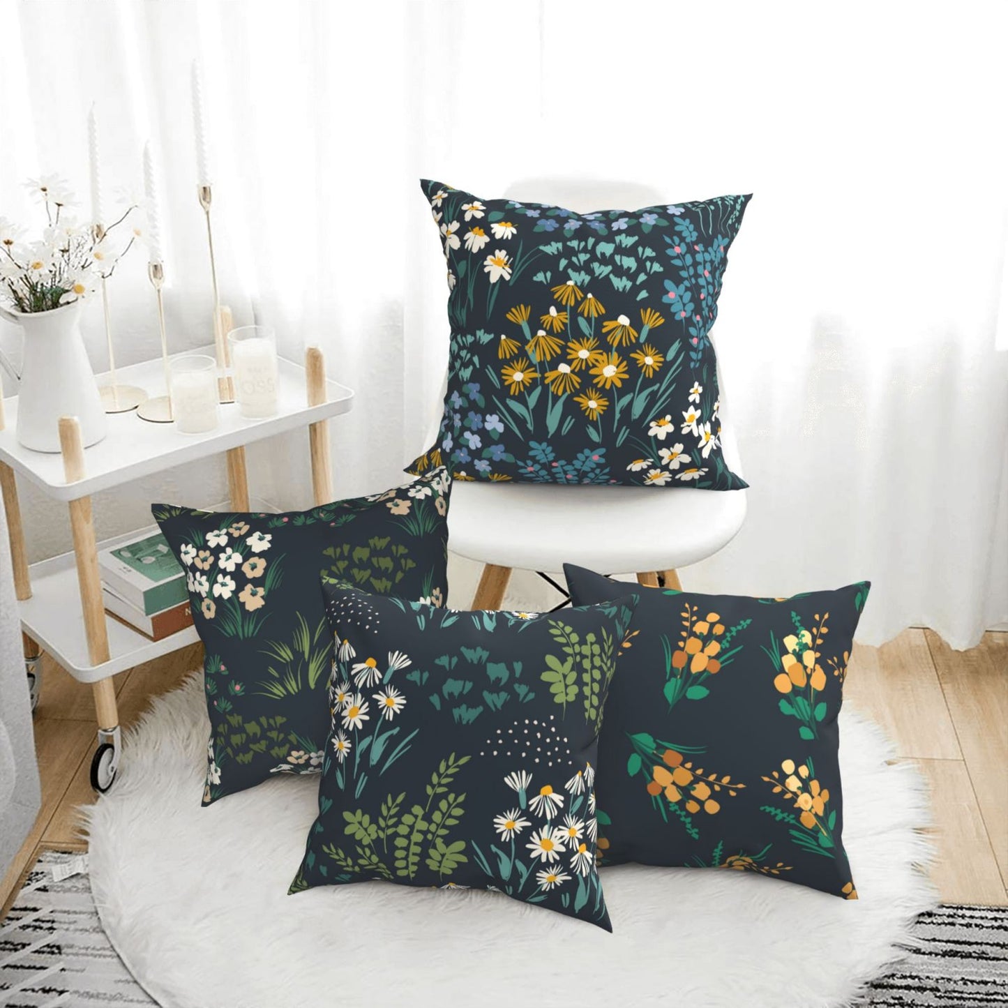 Floral Throw Pillow Covers 18x18 inch Set of 4 Meadow Botanical Decorative Cushion Covers