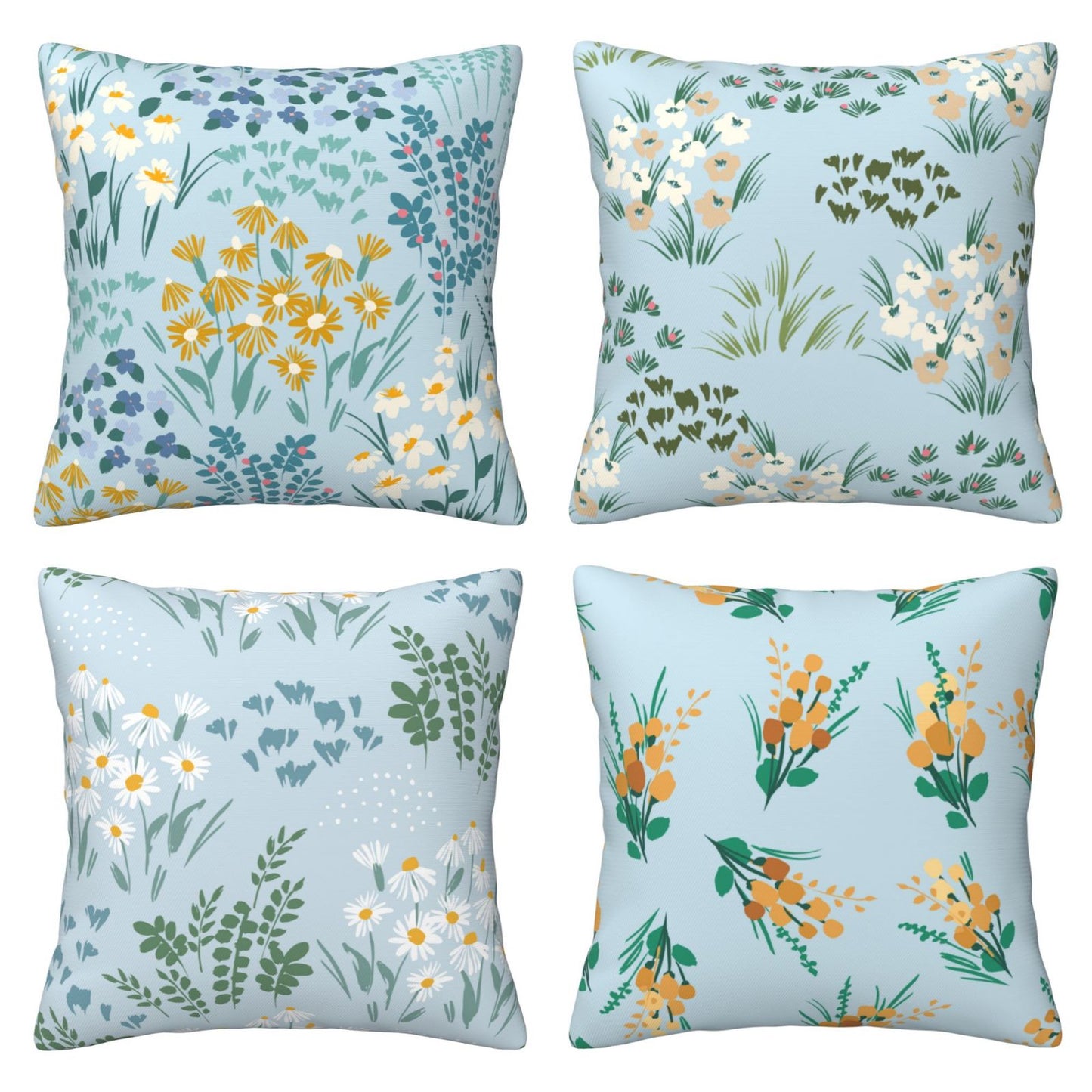 Floral Throw Pillow Covers 18x18 inch Set of 4 Meadow Botanical Decorative Cushion Covers