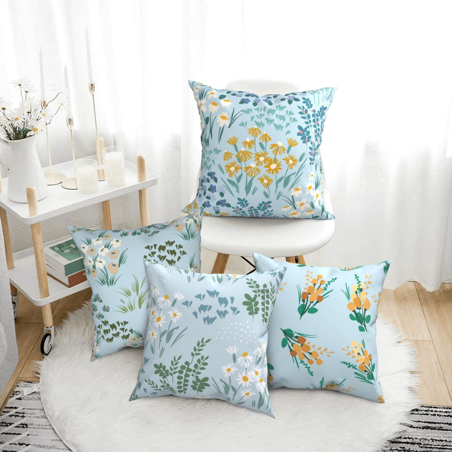 Floral Throw Pillow Covers 18x18 inch Set of 4 Meadow Botanical Decorative Cushion Covers