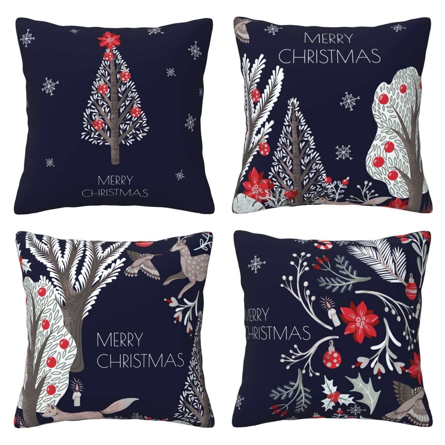 Christmas Throw Pillow Covers 18x18 inch Set of 4 Xmas Tree Decorative Cushion Covers