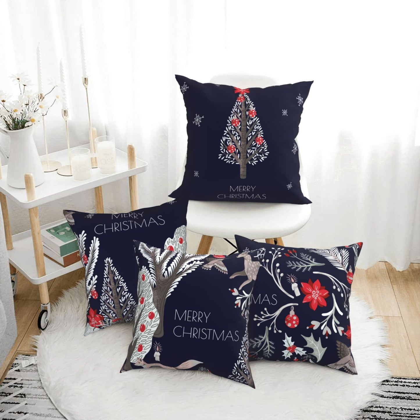 Christmas Throw Pillow Covers 18x18 inch Set of 4 Xmas Tree Decorative Cushion Covers