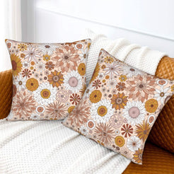 Halloween velvet pillow covers with cream dense autumn florals, styled on a sofa