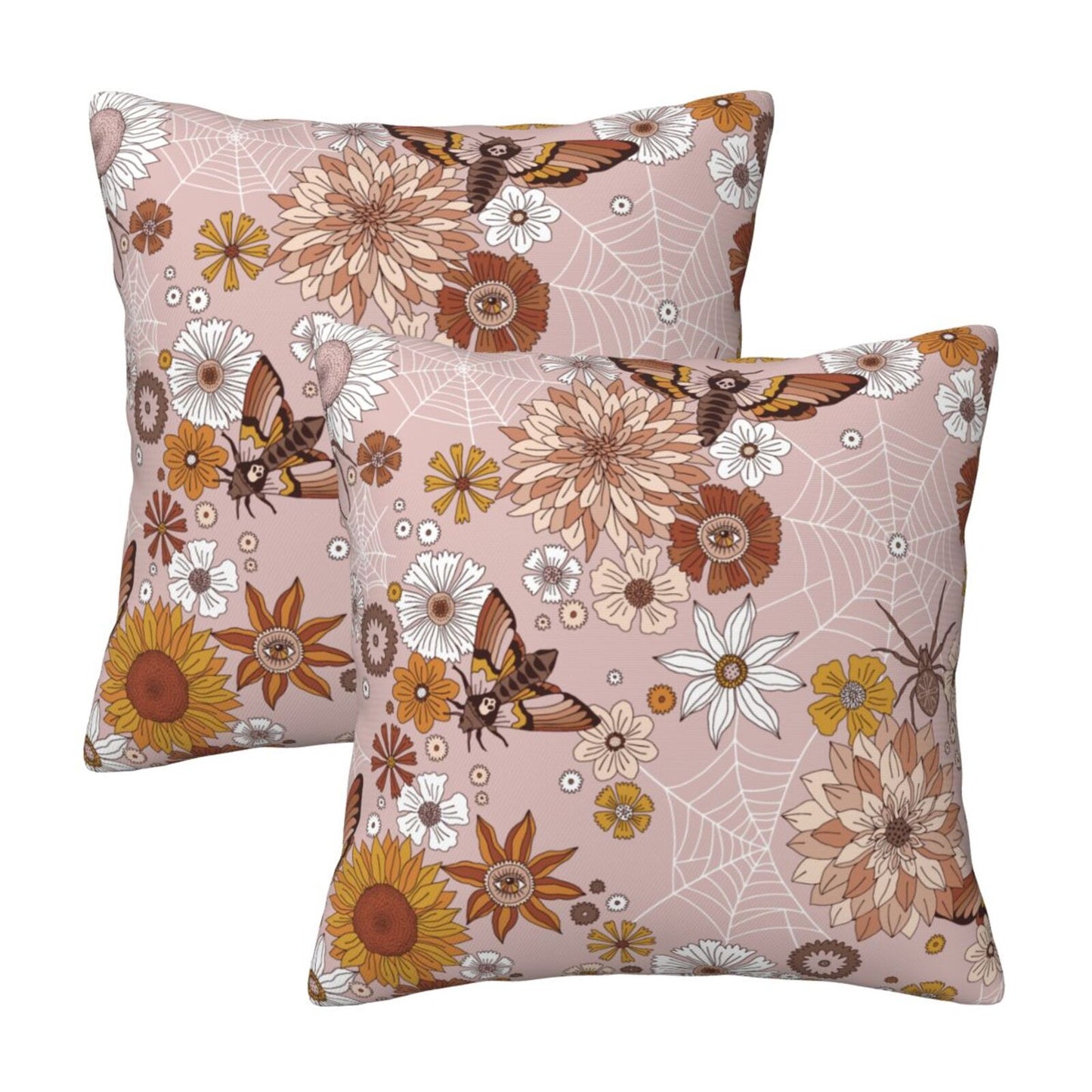 Halloween Themed Throw Pillow Covers 18x18 inch Set of 2 Spooky Skulls Velvet Cushion Covers for Sofa Couch