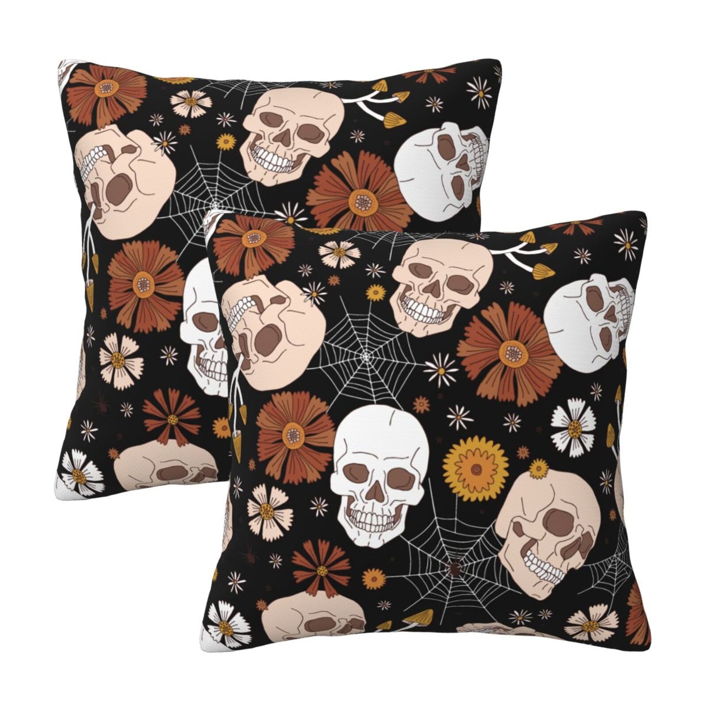 Halloween Themed Throw Pillow Covers 18x18 inch Set of 2 Spooky Skulls Velvet Cushion Covers for Sofa Couch
