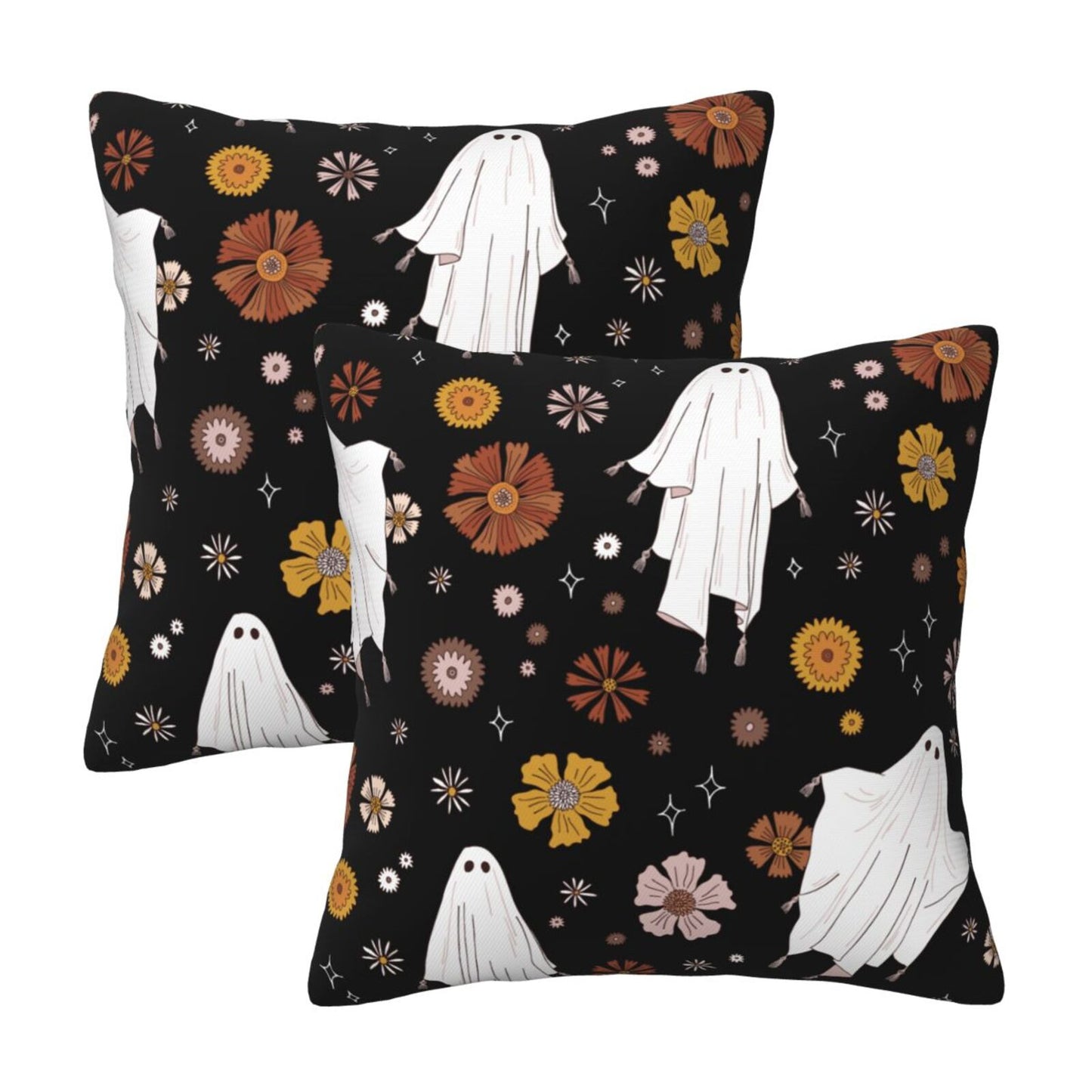 Halloween Themed Throw Pillow Covers 18x18 inch Set of 2 Spooky Skulls Velvet Cushion Covers for Sofa Couch