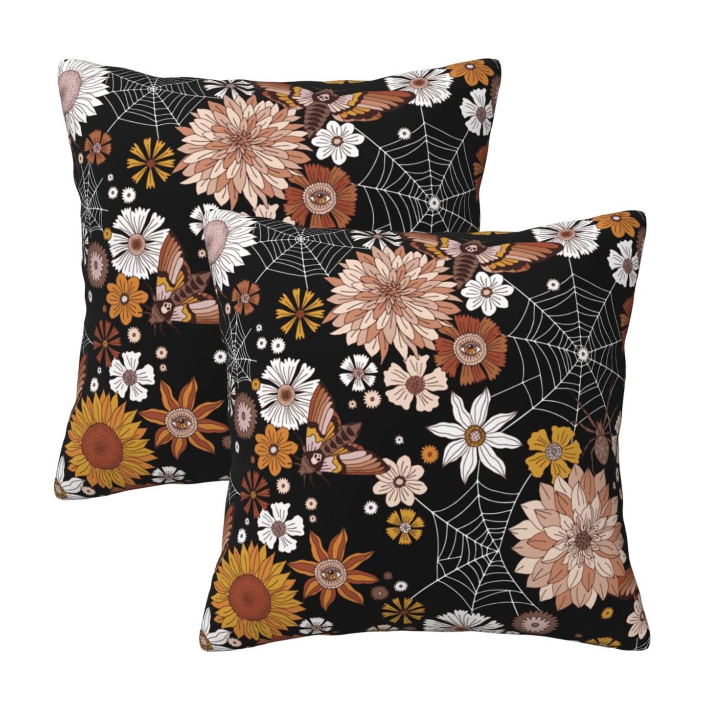 Halloween Themed Throw Pillow Covers 18x18 inch Set of 2 Spooky Skulls Velvet Cushion Covers for Sofa Couch