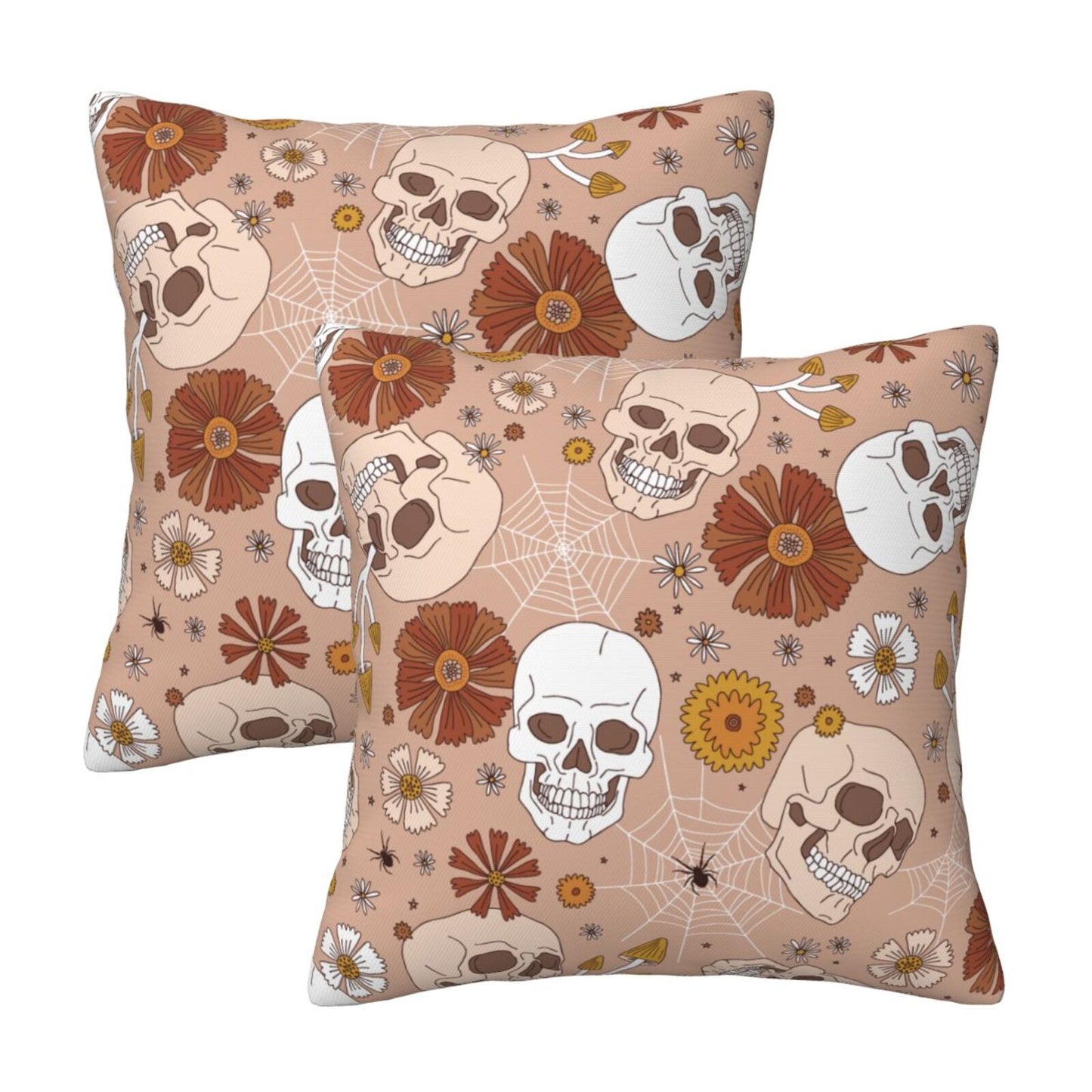 Halloween Themed Throw Pillow Covers 18x18 inch Set of 2 Spooky Skulls Velvet Cushion Covers for Sofa Couch