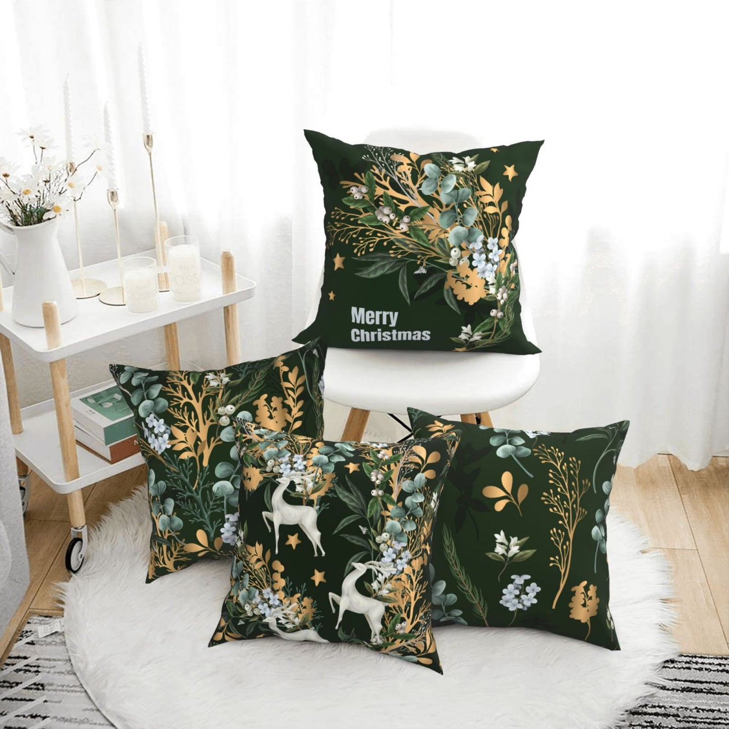 Christmas Throw Pillow Covers 18x18 inch Set of 4 Xmas Tree Decorative Cushion Covers