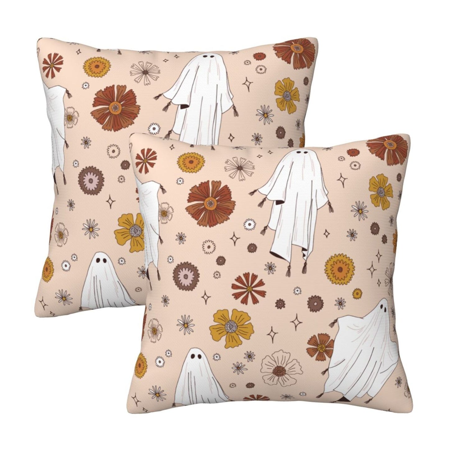 Halloween Themed Throw Pillow Covers 18x18 inch Set of 2 Spooky Skulls Velvet Cushion Covers for Sofa Couch