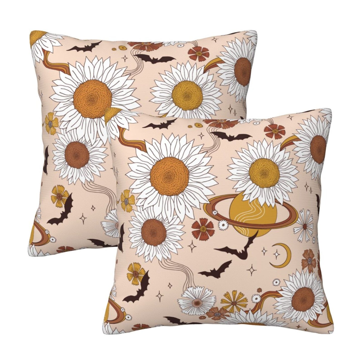 Halloween Themed Throw Pillow Covers 18x18 inch Set of 2 Spooky Skulls Velvet Cushion Covers for Sofa Couch