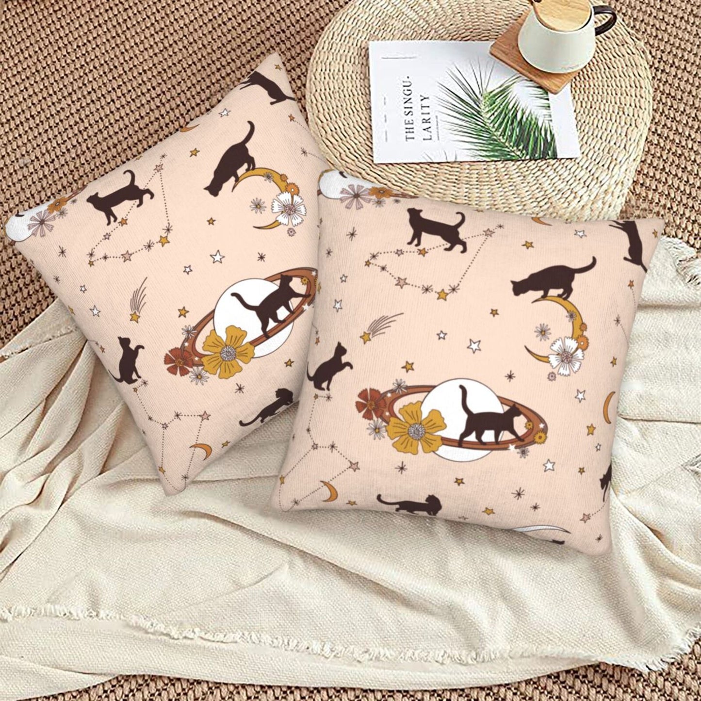 Halloween Themed Throw Pillow Covers 18x18 inch Set of 2 Spooky Skulls Velvet Cushion Covers for Sofa Couch