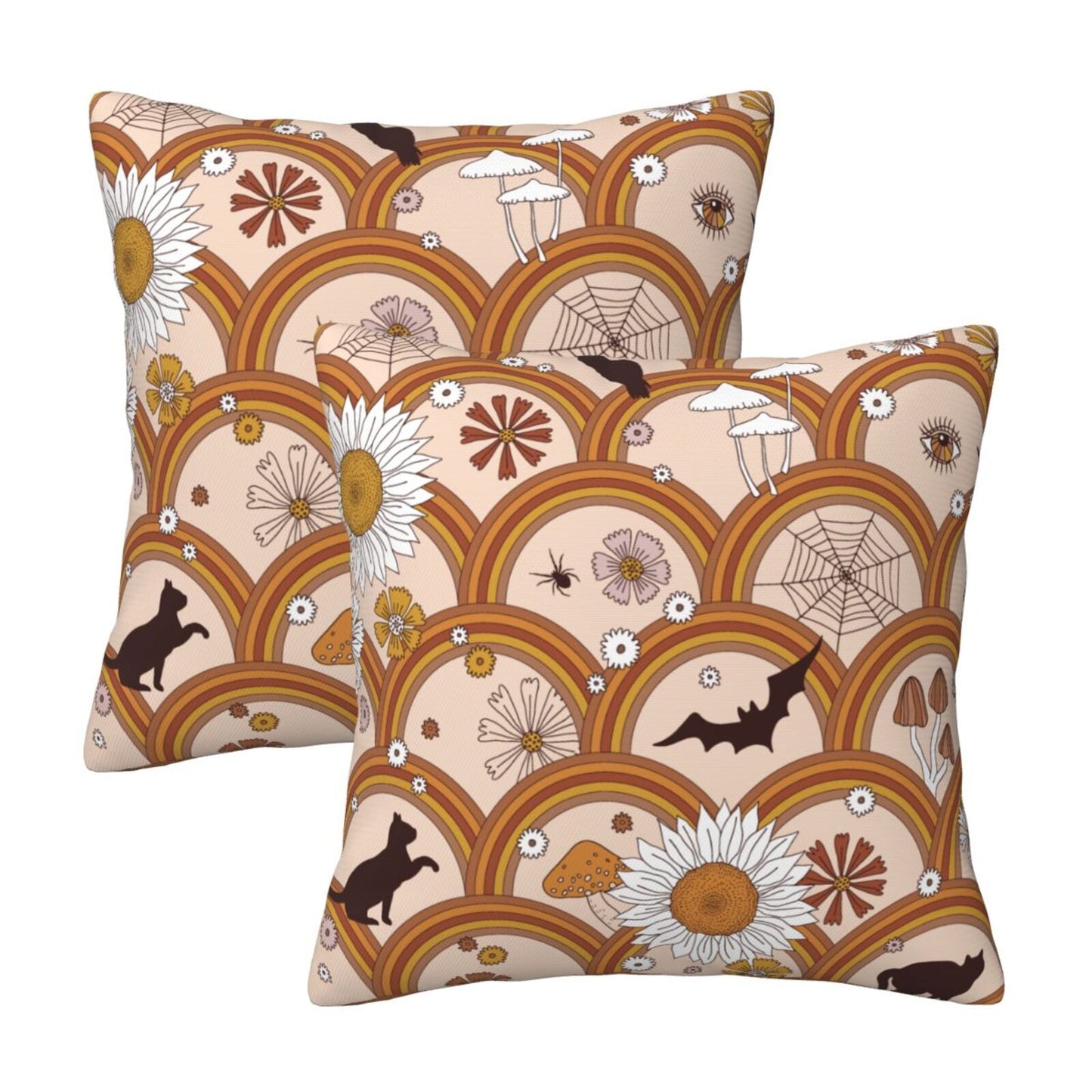 Halloween Themed Throw Pillow Covers 18x18 inch Set of 2 Spooky Skulls Velvet Cushion Covers for Sofa Couch