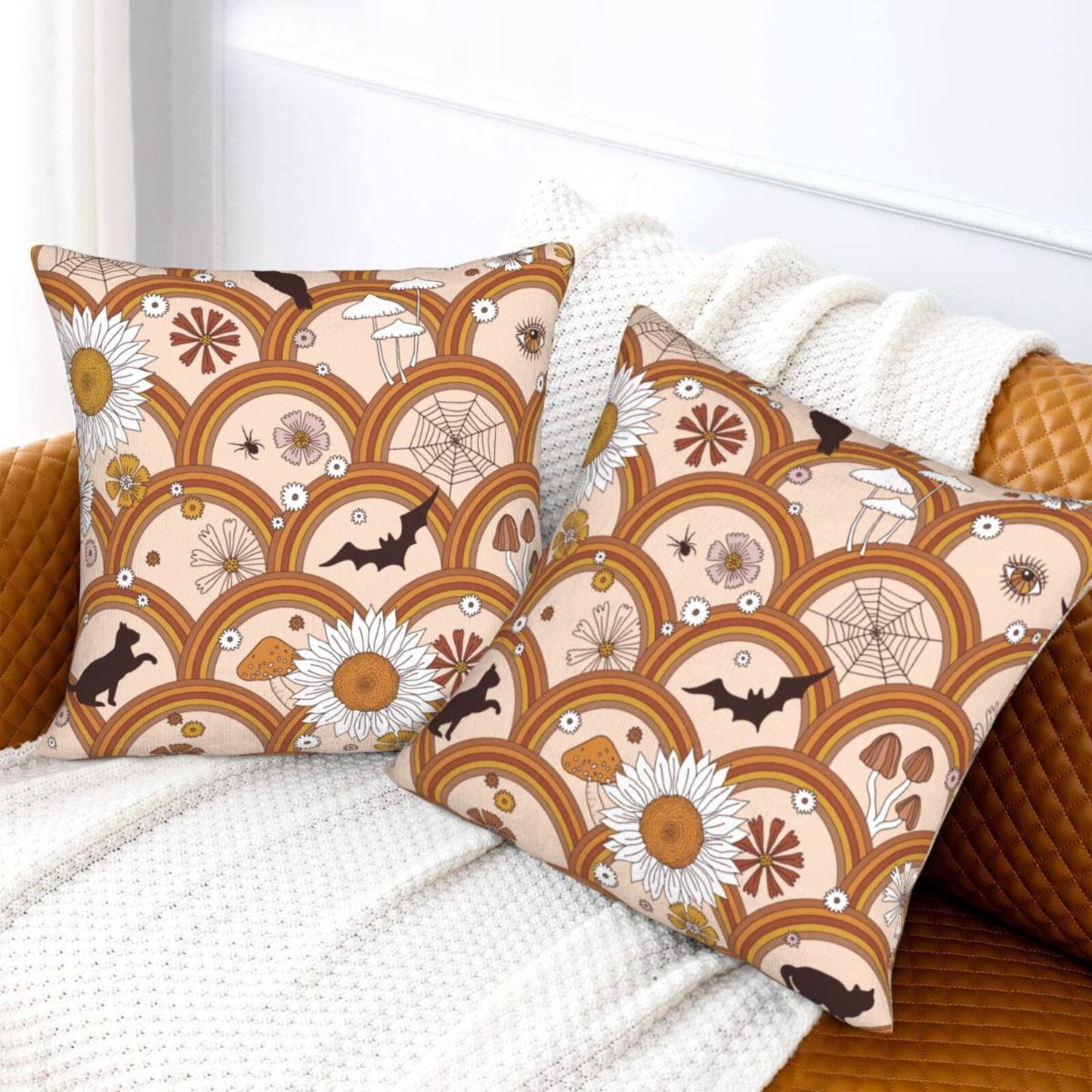 Halloween Themed Throw Pillow Covers 18x18 inch Set of 2 Spooky Skulls Velvet Cushion Covers for Sofa Couch