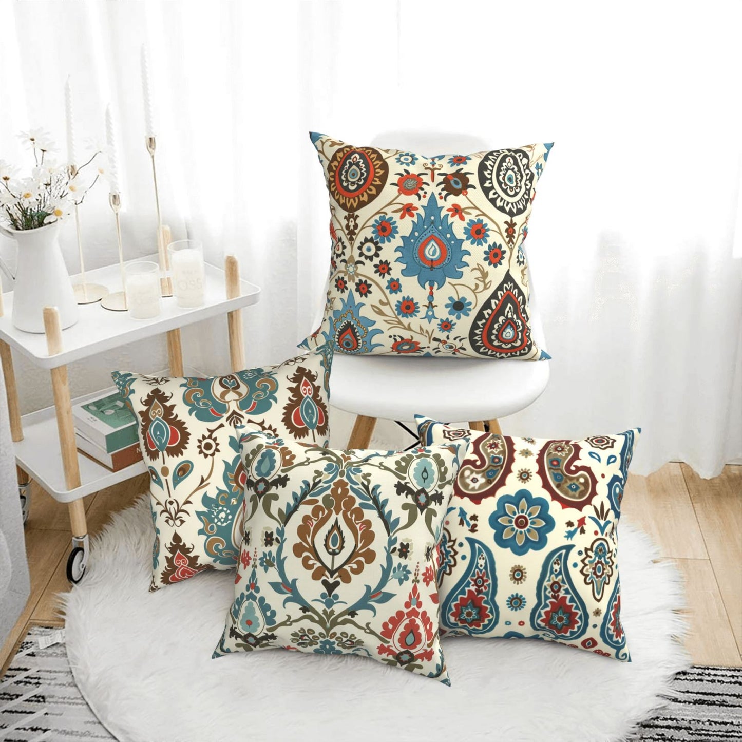 Kilim Throw Pillow Covers 18x18 inch Set of 4 Paisley Tribal Decorative Cushion Covers
