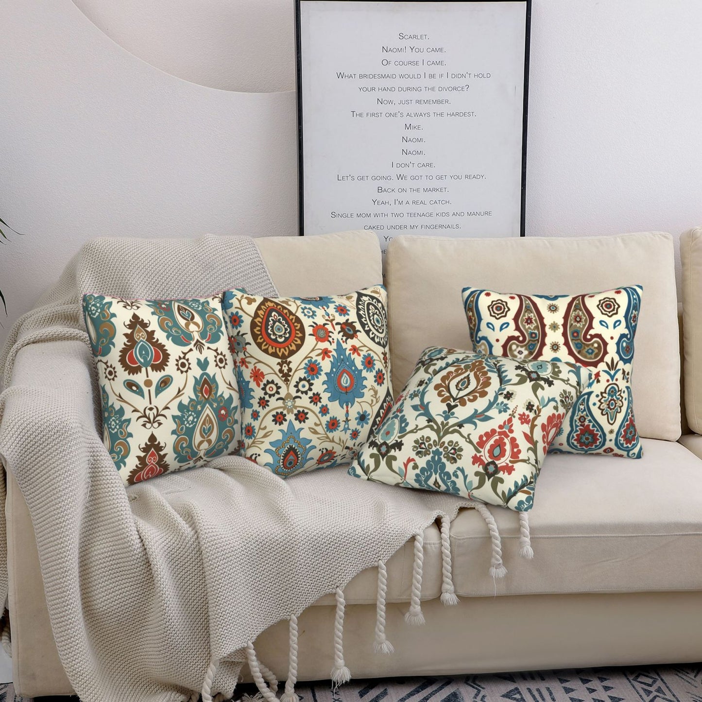 Kilim Throw Pillow Covers 18x18 inch Set of 4 Paisley Tribal Decorative Cushion Covers