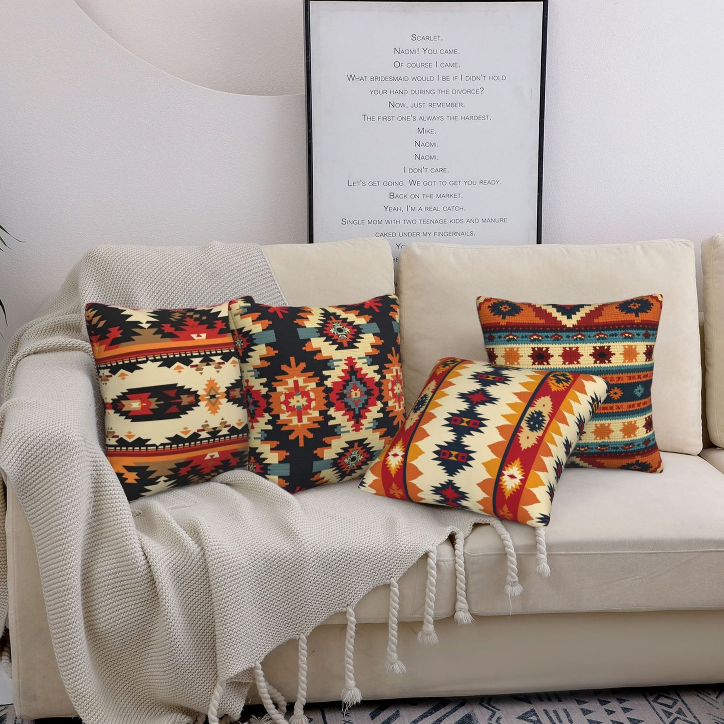 Aztec Throw Pillow Covers 18x18 inch Set of 4 Ethnic Tribal Decorative Cushion Covers