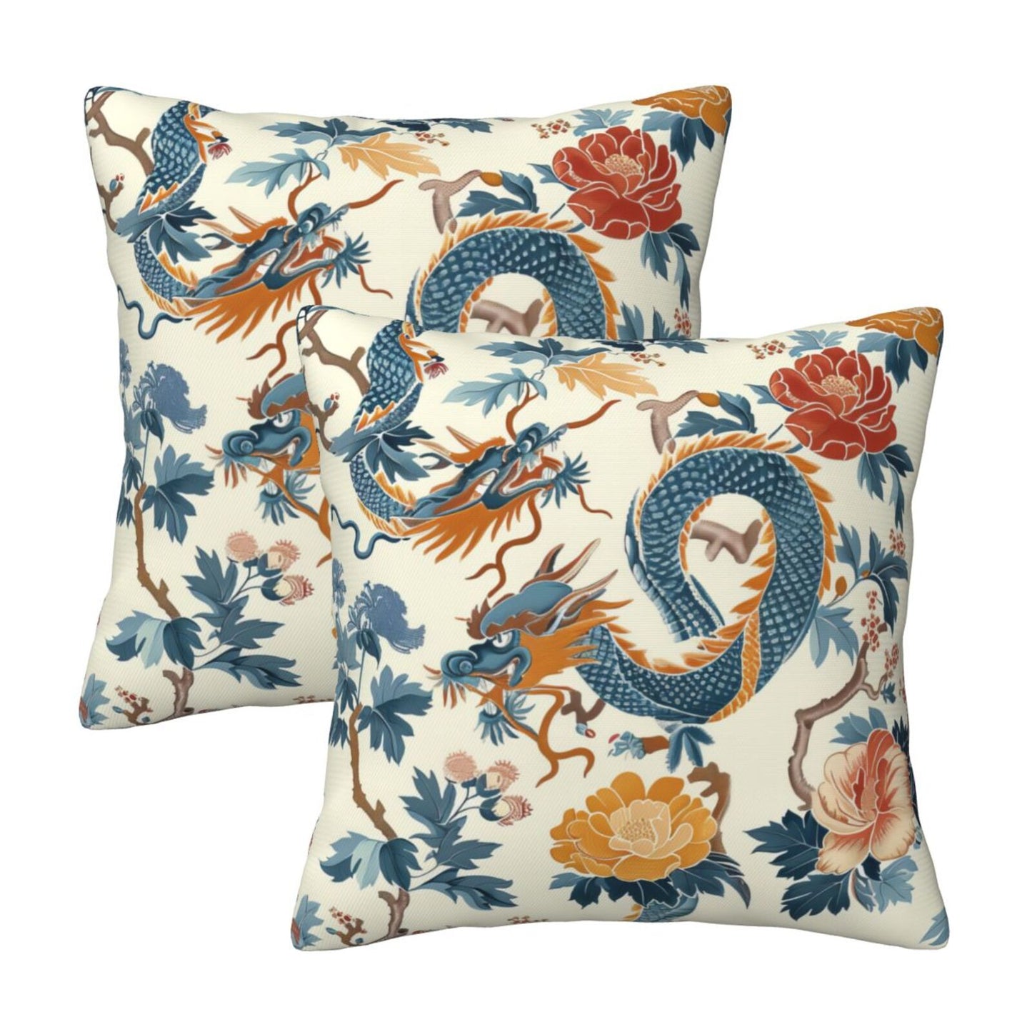 Chinoiserie Throw Pillow Covers 18x18 inch Set of 2 Vintage Floral Pillow Cases Chinese Castle Decorative Cushion Covers