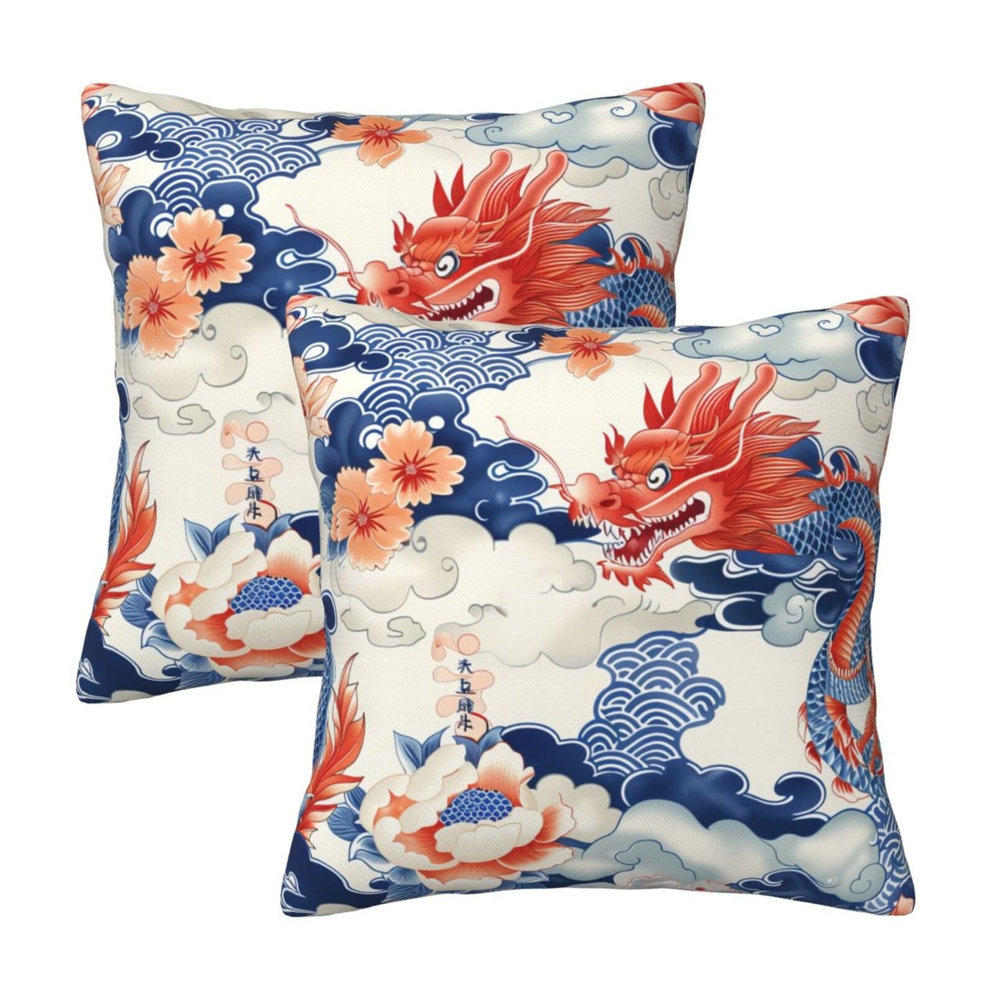 Chinoiserie Throw Pillow Covers 18x18 inch Set of 2 Vintage Floral Pillow Cases Chinese Castle Decorative Cushion Covers