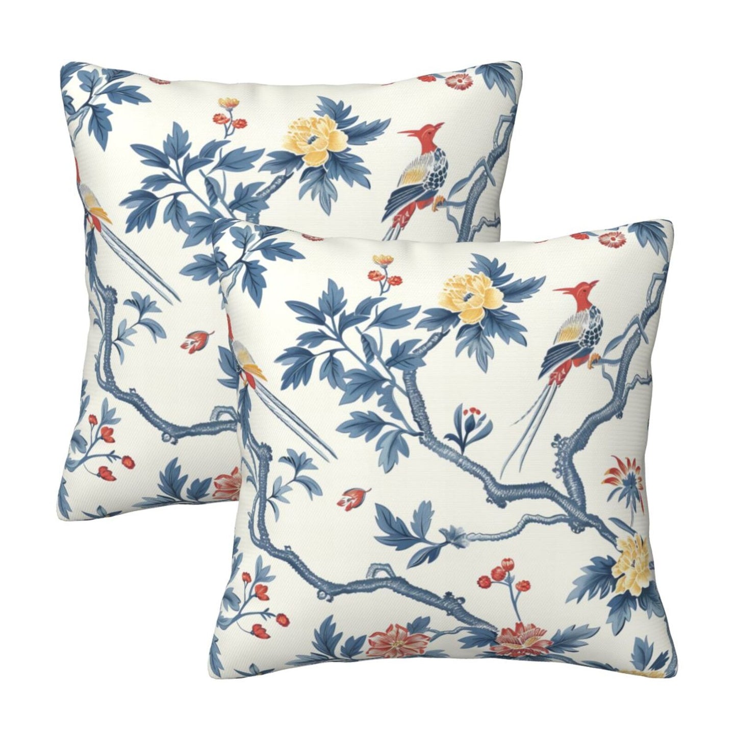 Chinoiserie Throw Pillow Covers 18x18 inch Set of 2 Vintage Floral Pillow Cases Chinese Castle Decorative Cushion Covers