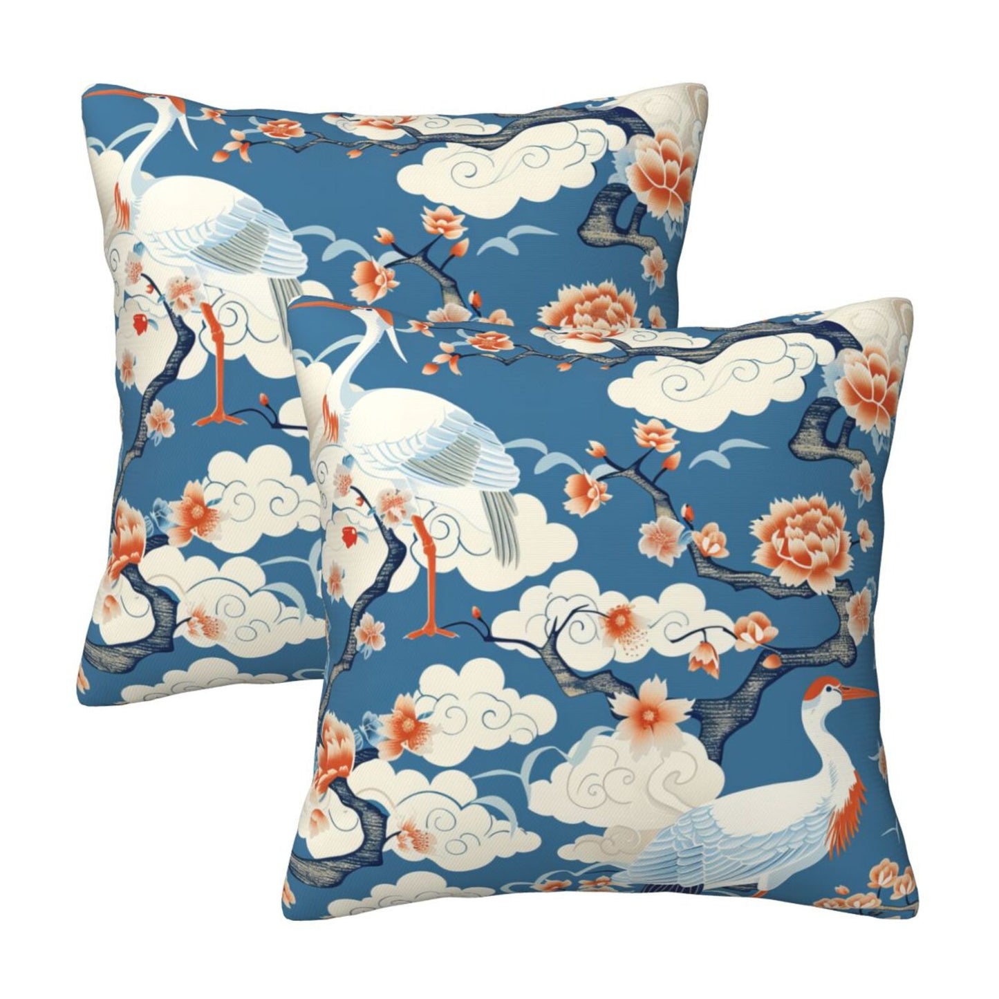 Chinoiserie Throw Pillow Covers 18x18 inch Set of 2 Vintage Floral Pillow Cases Chinese Castle Decorative Cushion Covers