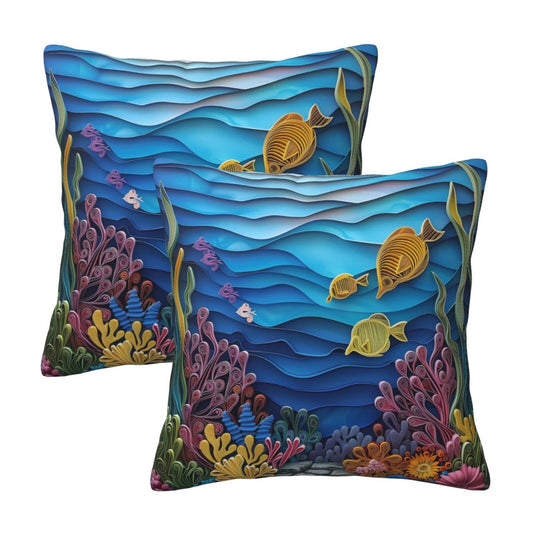 Sea Throw Pillow Covers 18x18 inch Set of 2 Coastal Marine Velvet Decorative Cushion Covers