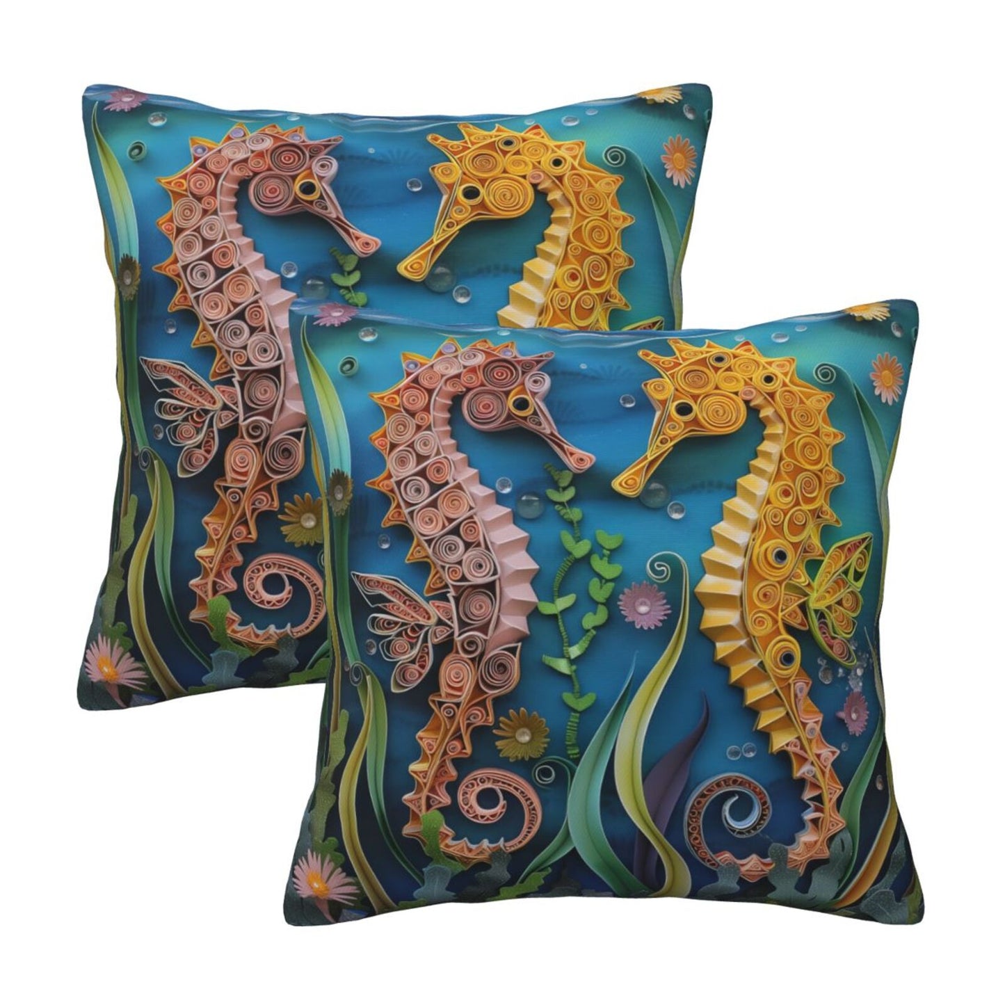 Sea Throw Pillow Covers 18x18 inch Set of 2 Coastal Marine Velvet Decorative Cushion Covers