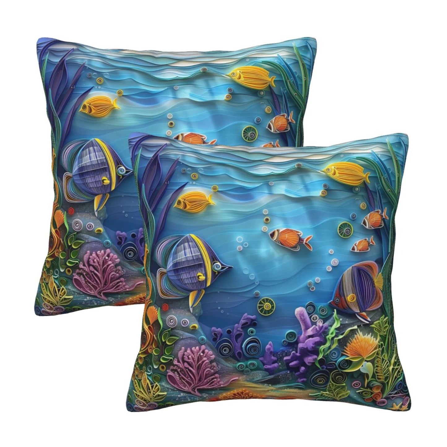 Sea Throw Pillow Covers 18x18 inch Set of 2 Coastal Marine Velvet Decorative Cushion Covers