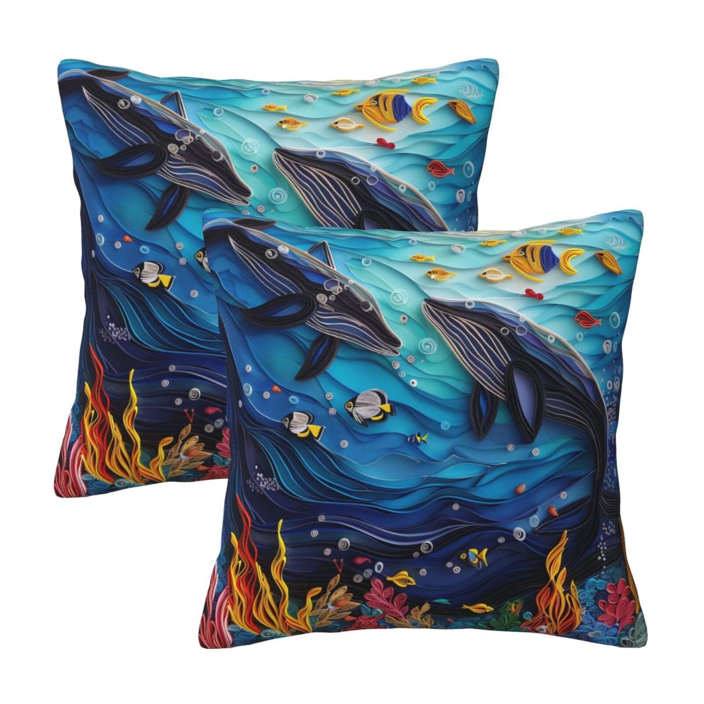 Sea Throw Pillow Covers 18x18 inch Set of 2 Coastal Marine Velvet Decorative Cushion Covers