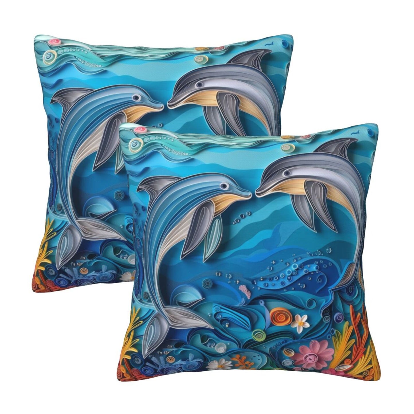 Sea Throw Pillow Covers 18x18 inch Set of 2 Coastal Marine Velvet Decorative Cushion Covers