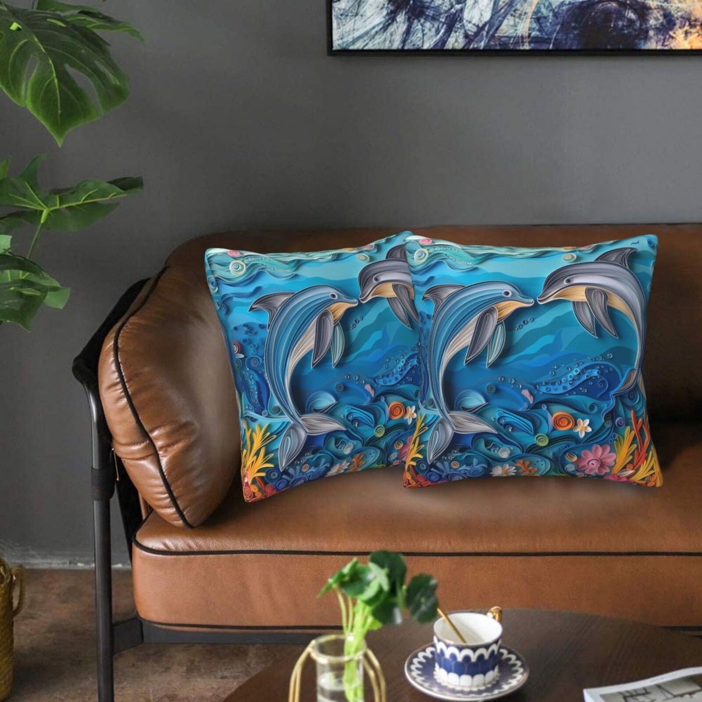 Sea Throw Pillow Covers 18x18 inch Set of 2 Coastal Marine Velvet Decorative Cushion Covers