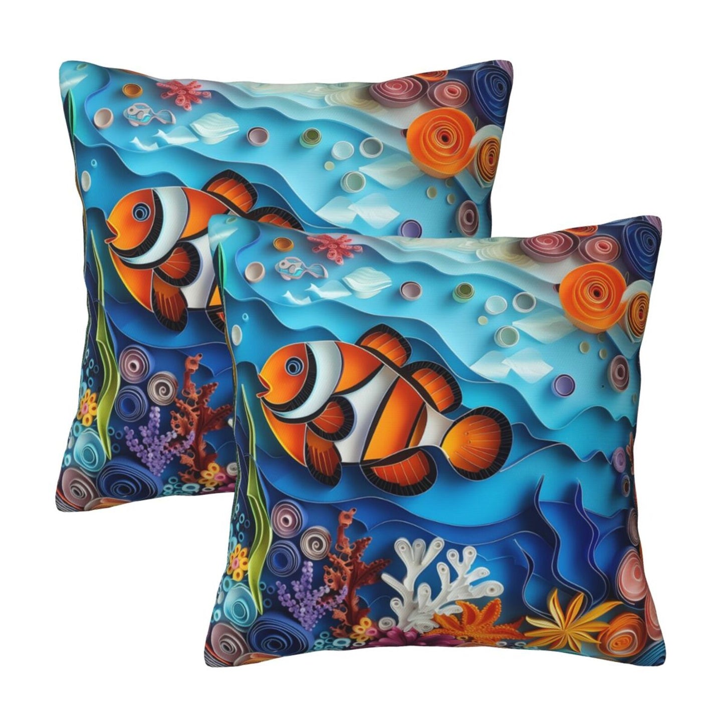 Sea Throw Pillow Covers 18x18 inch Set of 2 Coastal Marine Velvet Decorative Cushion Covers
