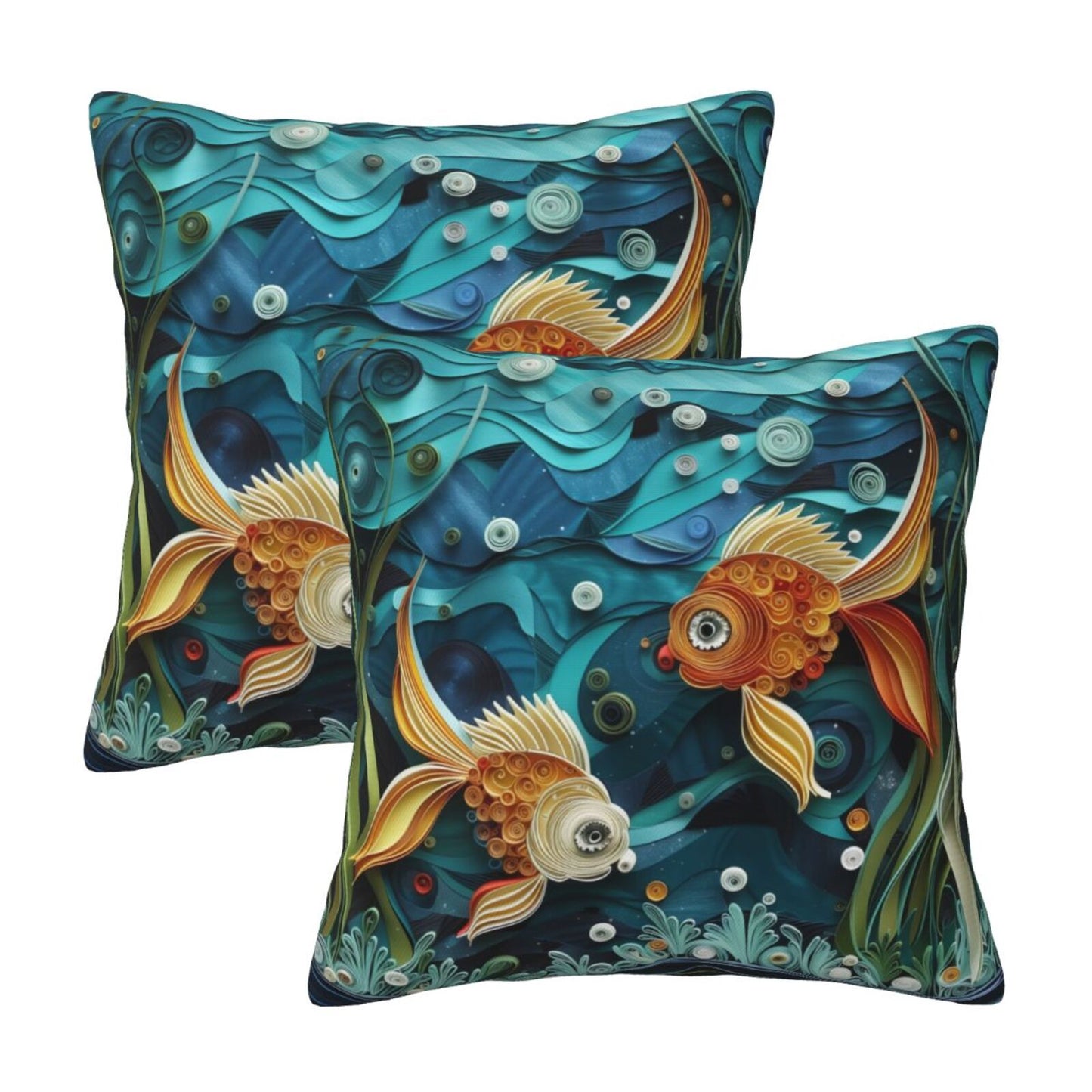 Sea Throw Pillow Covers 18x18 inch Set of 2 Coastal Marine Velvet Decorative Cushion Covers