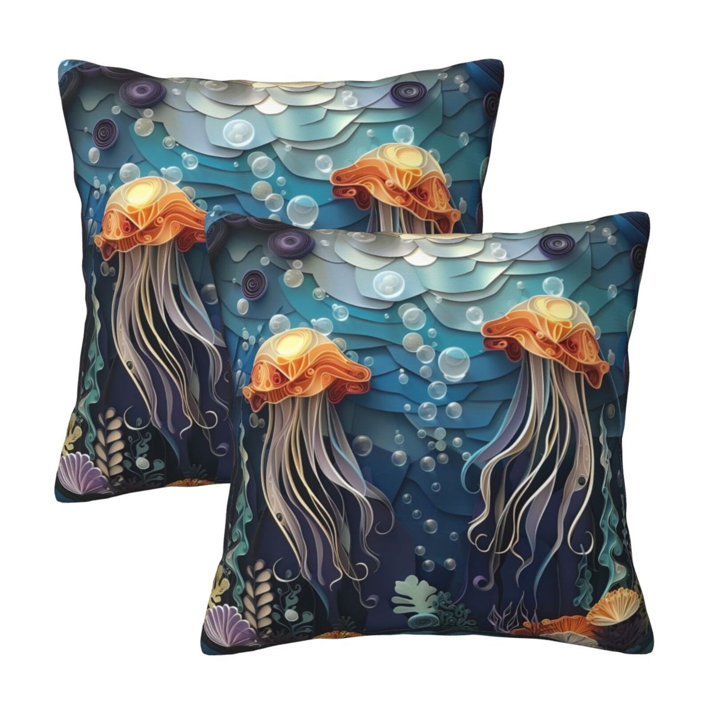 Sea Throw Pillow Covers 18x18 inch Set of 2 Coastal Marine Velvet Decorative Cushion Covers