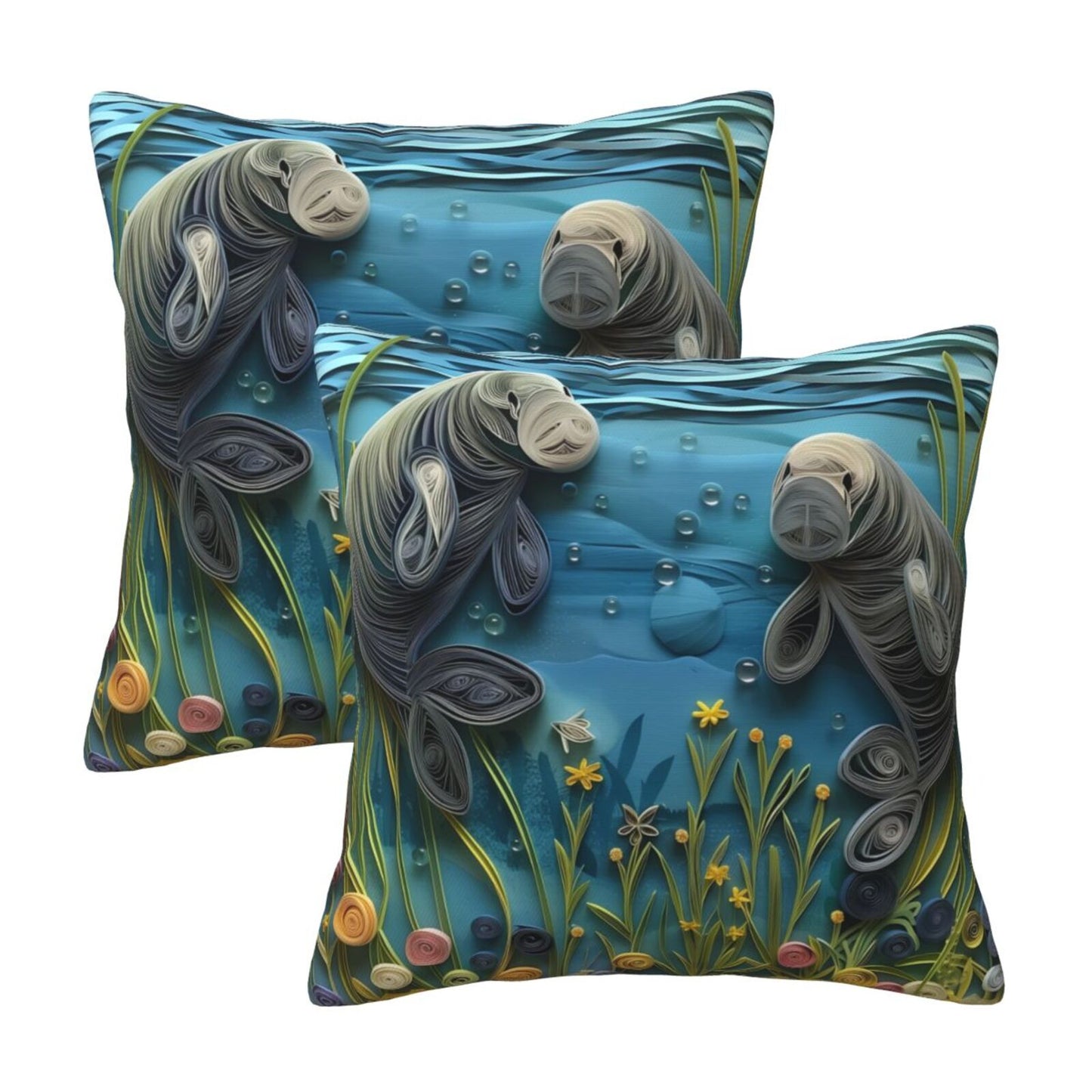 Sea Throw Pillow Covers 18x18 inch Set of 2 Coastal Marine Velvet Decorative Cushion Covers