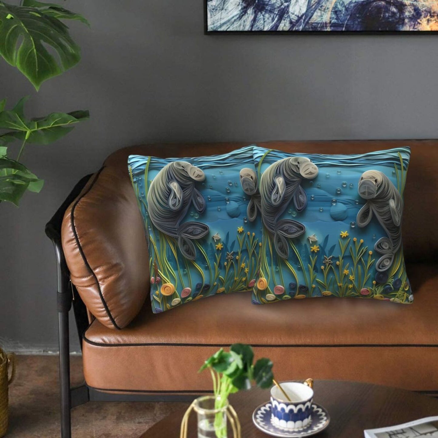 Sea Throw Pillow Covers 18x18 inch Set of 2 Coastal Marine Velvet Decorative Cushion Covers