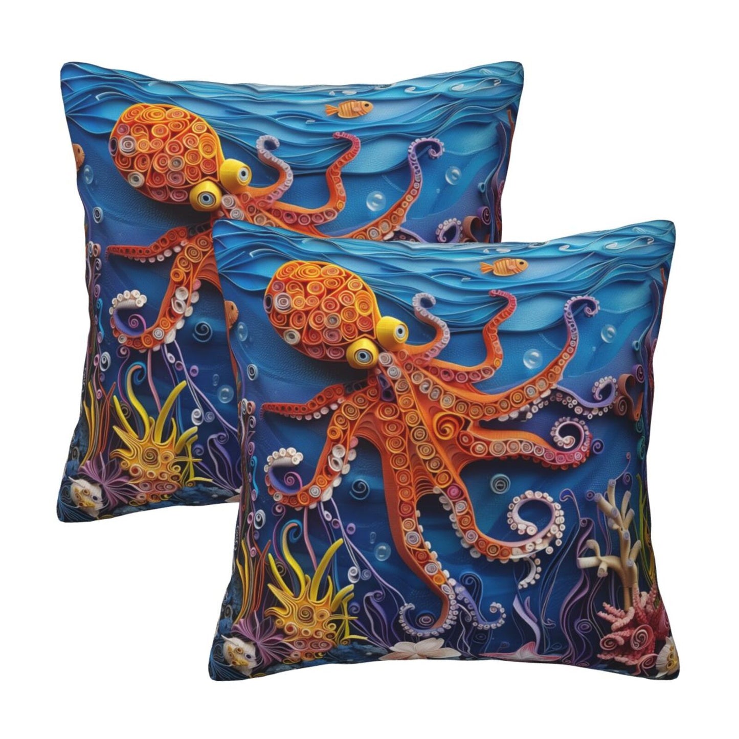 Sea Throw Pillow Covers 18x18 inch Set of 2 Coastal Marine Velvet Decorative Cushion Covers