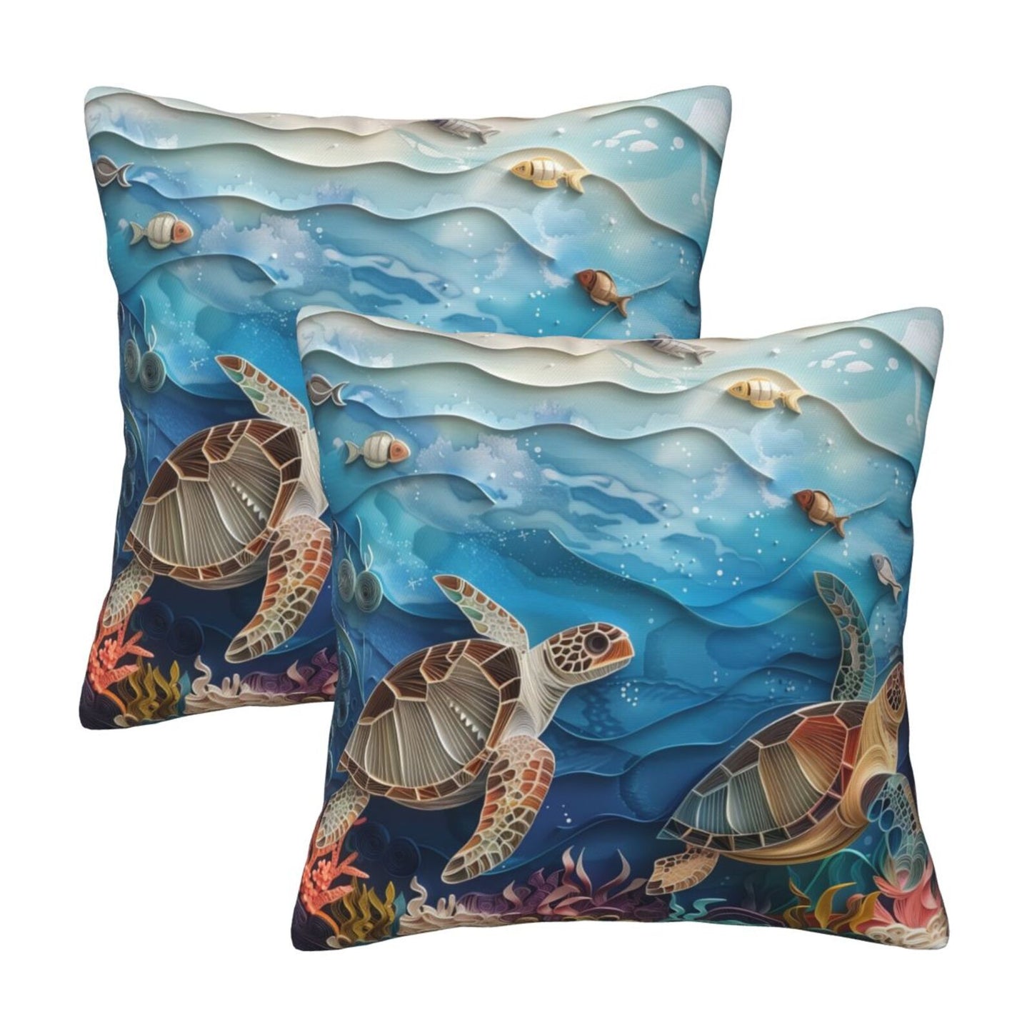 Sea Throw Pillow Covers 18x18 inch Set of 2 Coastal Marine Velvet Decorative Cushion Covers