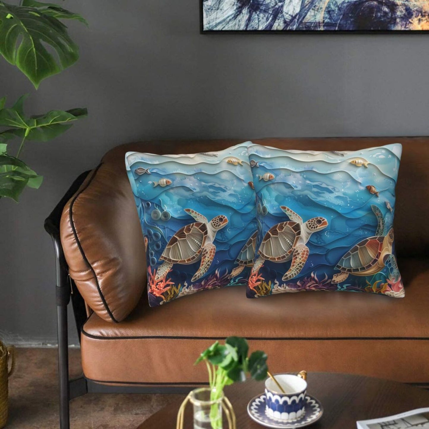 Sea Throw Pillow Covers 18x18 inch Set of 2 Coastal Marine Velvet Decorative Cushion Covers