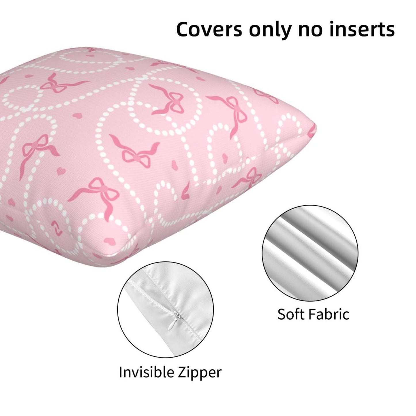 Coquette Throw Pillow Covers 18x18 inch Set of 2 Pink Color Bow Cushion Covers