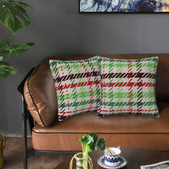 Plaid throw pillow covers 18x18 Set of 2 for sofa couch and living room decor