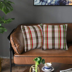 Plaid throw pillow covers 18x18 Set of 2 for sofa couch and living room decor