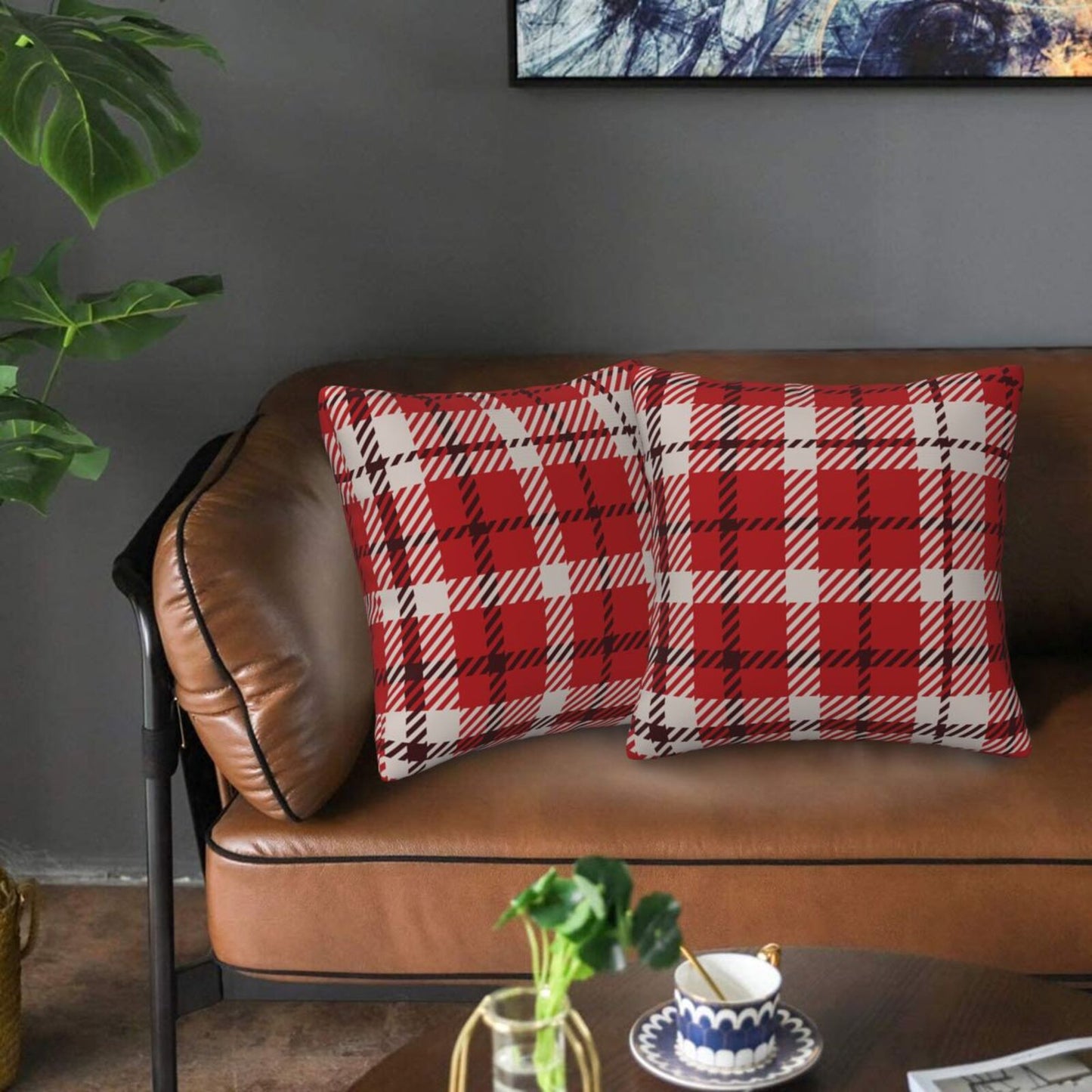 Red and Green Throw Pillow Covers 18x18 inch Set of 2 Christmas Plaid Decorative Cushion Covers