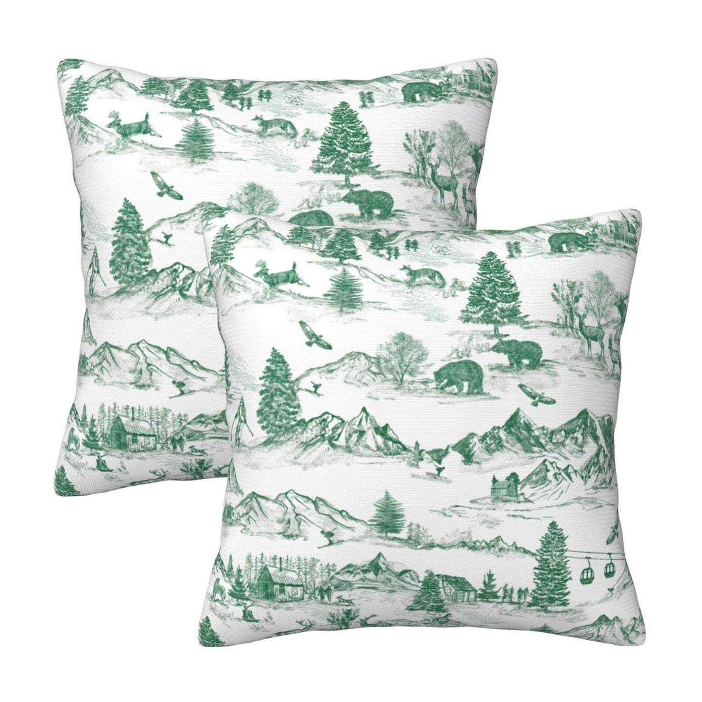 Christmas Toile Throw Pillow Covers 18x18 inch Set of 2 Red Winter Decorative Cushion Covers