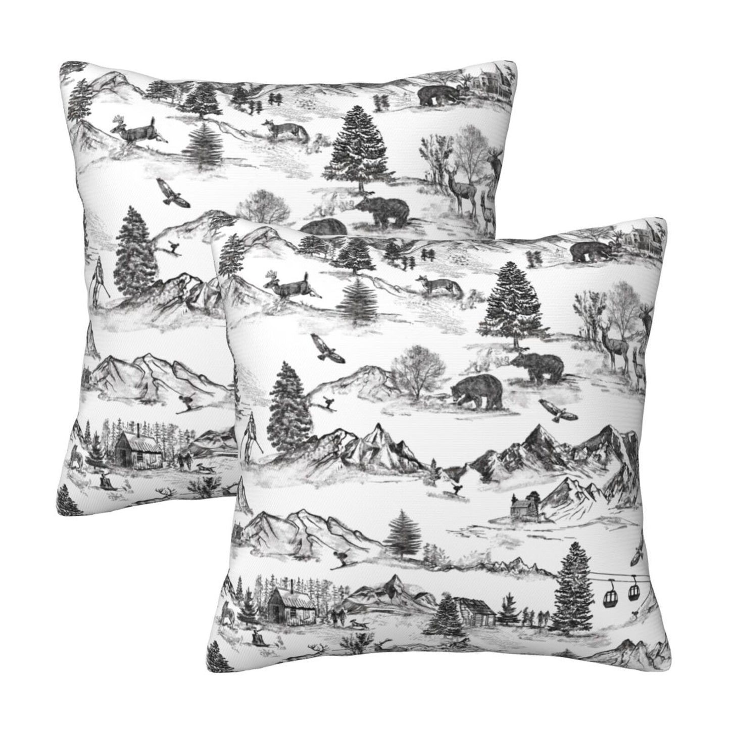 Christmas Toile Throw Pillow Covers 18x18 inch Set of 2 Red Winter Decorative Cushion Covers