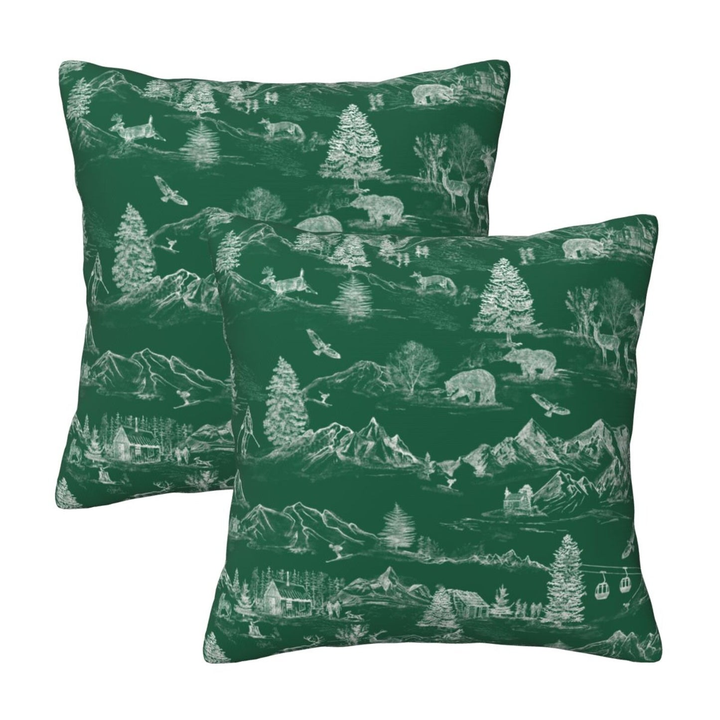 Christmas Toile Throw Pillow Covers 18x18 inch Set of 2 Red Winter Decorative Cushion Covers