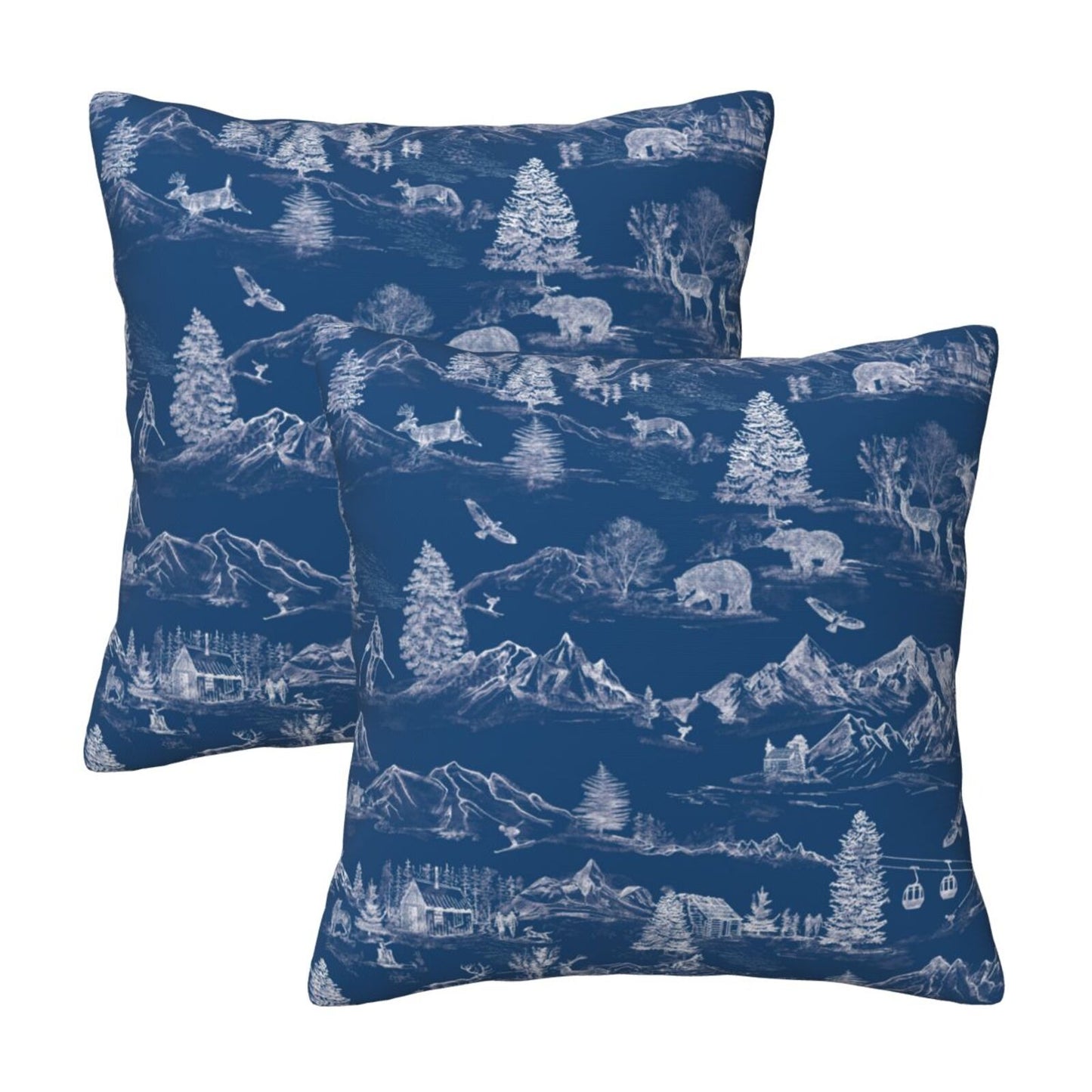 Christmas Toile Throw Pillow Covers 18x18 inch Set of 2 Red Winter Decorative Cushion Covers