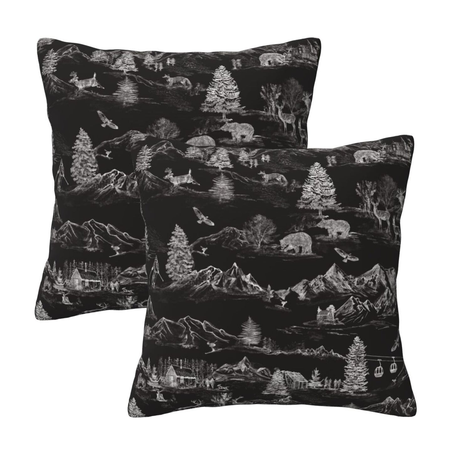 Christmas Toile Throw Pillow Covers 18x18 inch Set of 2 Red Winter Decorative Cushion Covers