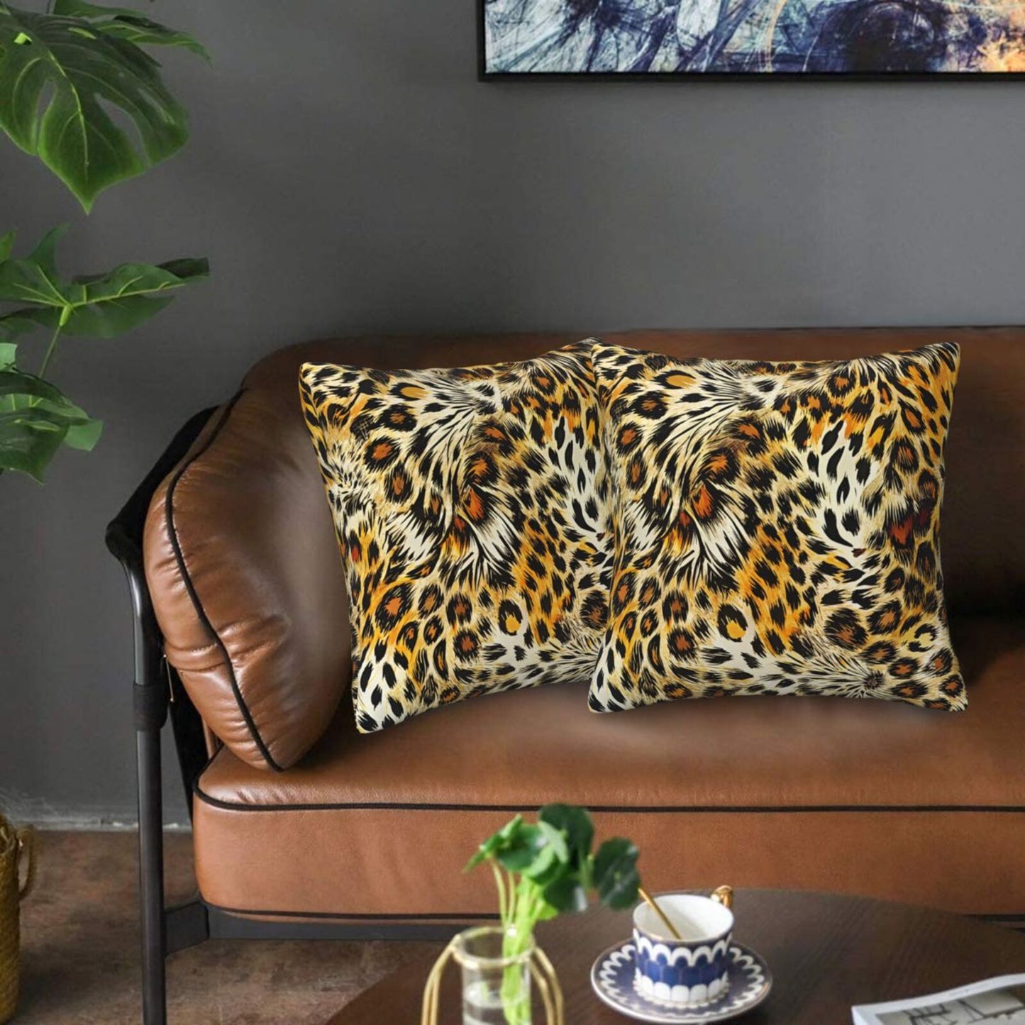 Leopard Print Throw Pillow Covers 18x18 inch Set of 2 Cheetah Decorative Cushion Covers