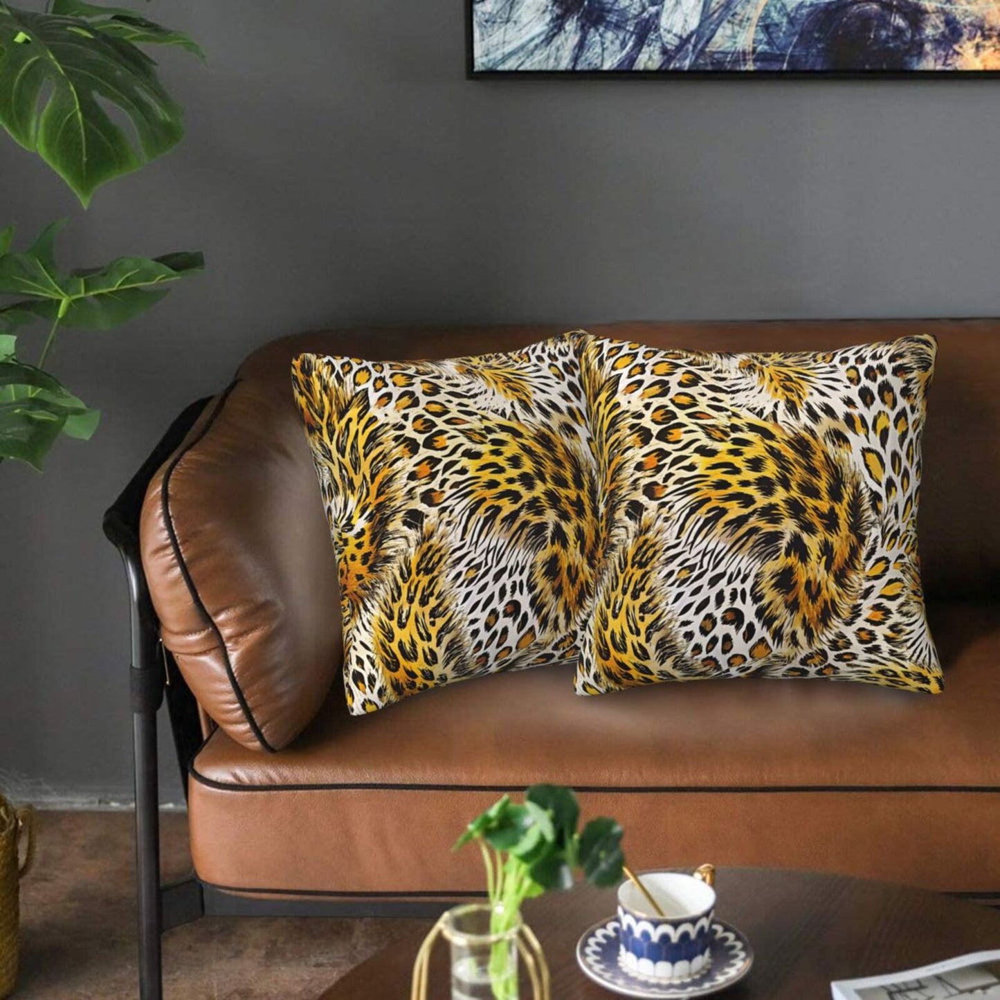 Leopard Print Throw Pillow Covers 18x18 inch Set of 2 Cheetah Decorative Cushion Covers